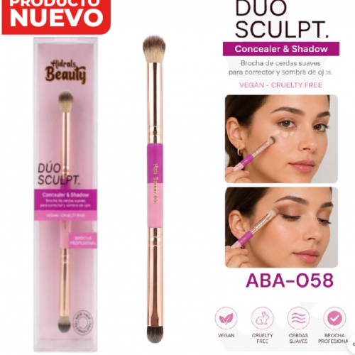 BROCHA DOBLE PARA CORRECTOR Y SOMBRA HIDRALS BEAUTY HBA-058