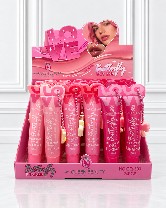 LIP GLOSS CON LLAVERO BUTTERFLY LOVE QUEEN BEAUTY GQ-303