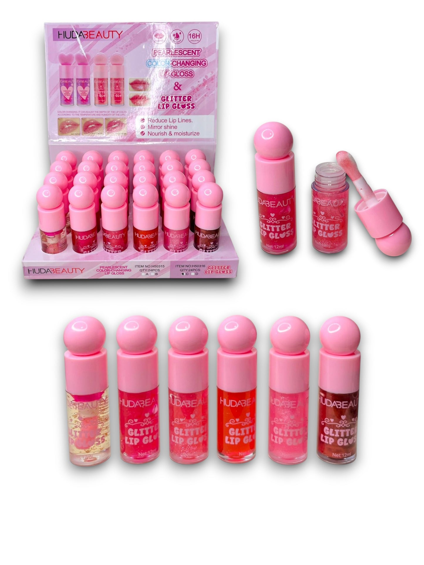 LIP GLOSS GLITTER BOLITA HUDABEAUTY H50316