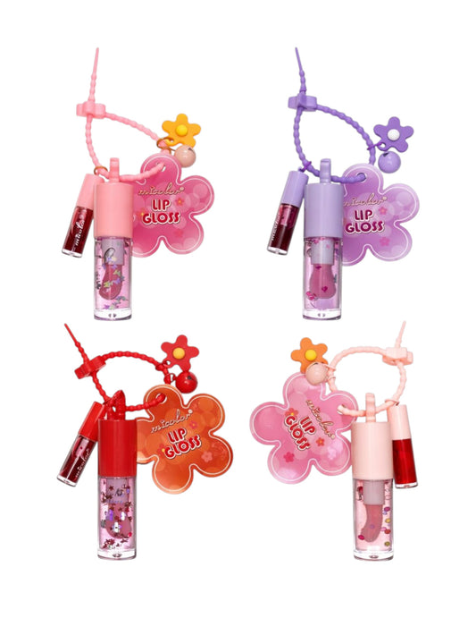 LIP GLOSS CON TINTA MINI Y LLAVERO BUTTERFLY FLOWER L5183